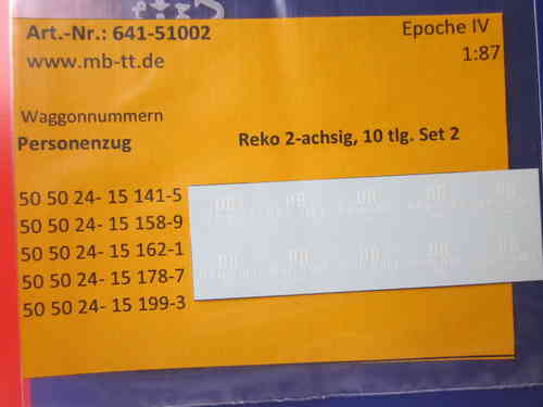 Waggonnummern 10 tlg. Reko (Baage) 2-achsig Set 2, DR, Ep.IV, H0