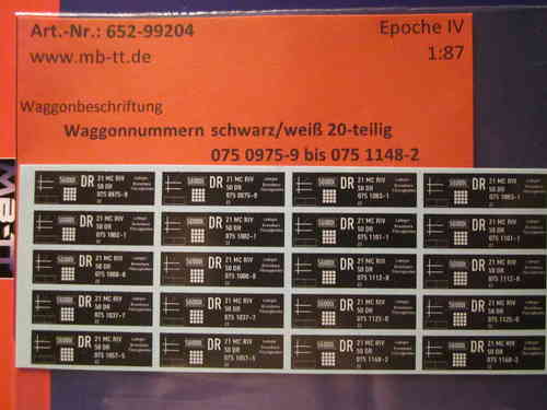 20-tlg. Waggonbeschriftung Kesselwagen 4-achsig Set 4, DR, Ep. IV, H0