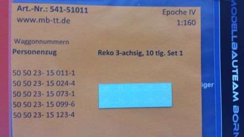 Waggonnummern 10 tlg. Reko (Bage) 3-achsig Set1, DR, Ep.IV, N