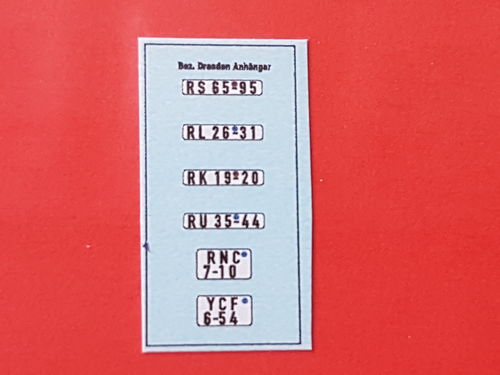 Nassschiebebilder 6 tlg. DDR, Anhänger-Kennzeichen "Bezirk Dresden", Ep IV ab 1976, TT