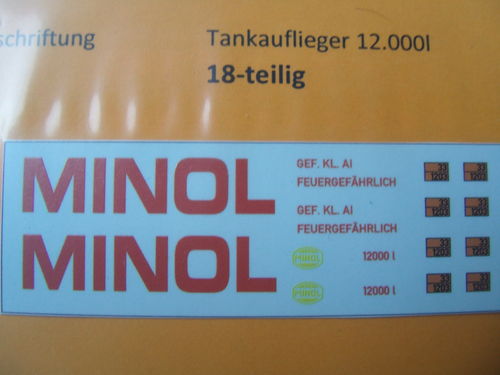 Nassschiebebilder, 18 tlg, "Minol" für Tanklastauflieger 12000l, in UV-Technik, Ep. III-IV, H0