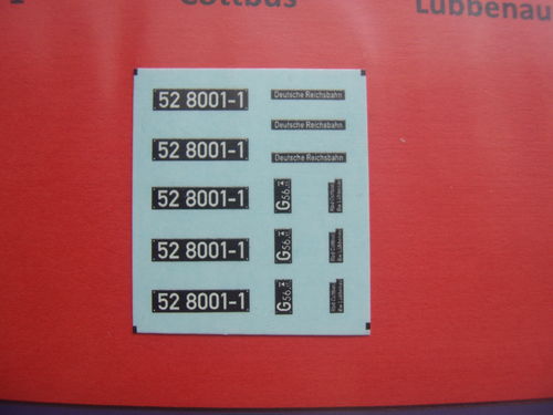 Nassschiebebilder 14teilig. für BR 52 8001-1, UV-Technik, Ep. IV, H0