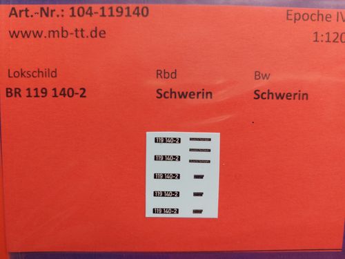 Nassschiebebilder BR 119 140-2, DR, UV-Technik, Ep. IV, TT