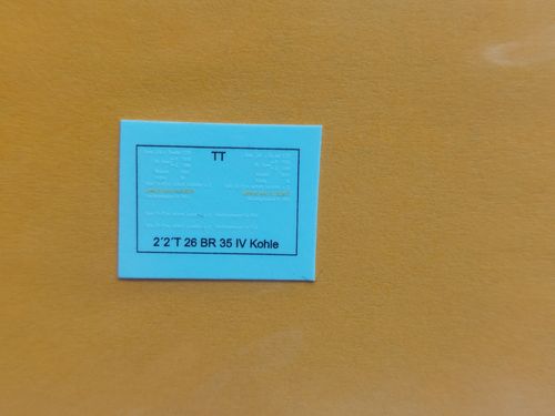 Tenderbeschriftung für 2´2´T 26 Kohletender BR 35 DR , UV-Technik, Ep. IV, TT