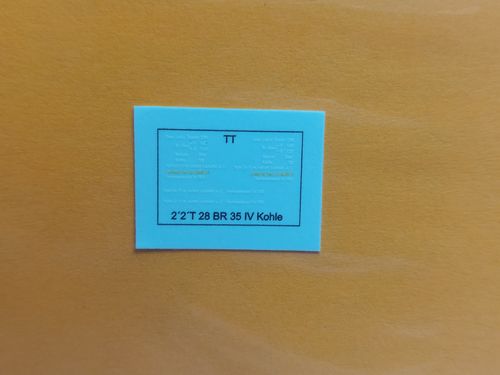 Tenderbeschriftung für 2´2´T 28 Kohletender BR 35 DR, UV-Technik, Ep. IV, TT