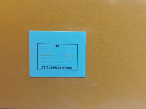 Tenderbeschriftung für 2´2´T 28 Kohletender BR 23.10 DR, UV-Technik, Ep. III, TT