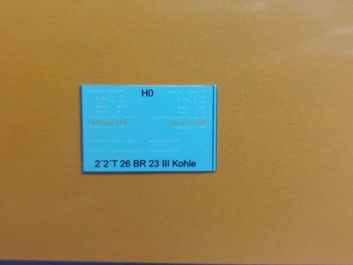 Tenderbeschriftung für 2´2´T 26 Kohletender BR 23.10 DR, UV-Technik, Ep. III, H0
