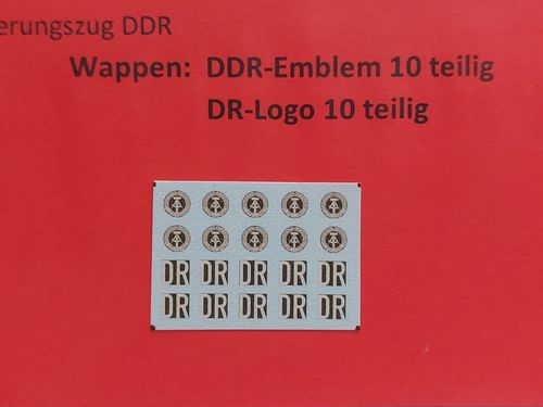 Waggondecal "Führungszüge der DDR" Wappen und Logo je 10x DR, UV-Technik, Ep. III/IV, H0