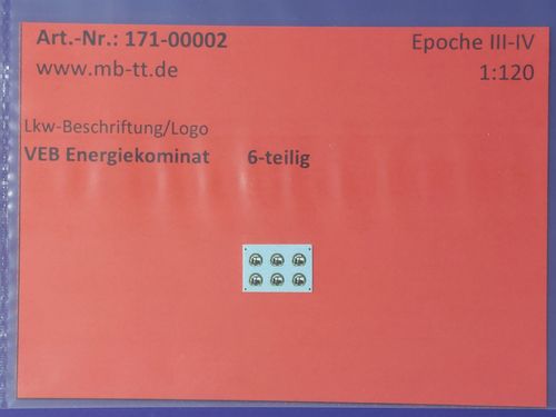 Fahrzeugdecals "VEB Energeikombinat", 6 tlg., UV-Technik, Ep. III/IV, TT