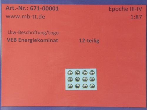 Fahrzeugdecals "VEB Energeikombinat", 12 tlg., UV-Technik, Ep. III/IV, H0