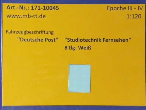 Fahrzeugdecals "Deutsche Post","Studiotechnik Fernsehen",weiß, 8 tlg., UV-Technik, Ep. III/IV, TT