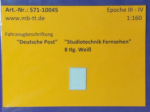 Fahrzeugdecals "Deutsche Post","Studiotechnik Fernsehen",weiß, 8 tlg., UV-Technik, Ep. III/IV, N