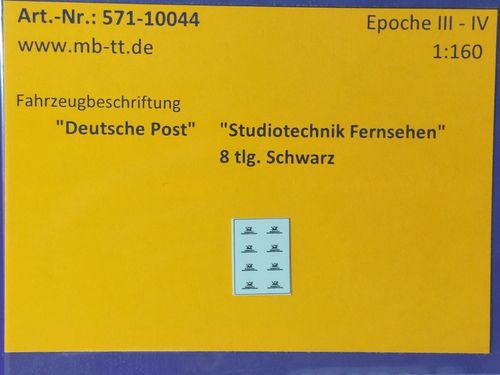 Fahrzeugdecals "Deutsche Post","Studiotechnik Fernsehen",schwarz, 8 tlg., UV-Technik, Ep. III/IV, N